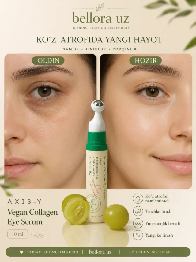 👁 AXIS-Y Vegan Collagen Eye Serum — ko‘z atrofi terisi uchun mo‘ljallangan serum.