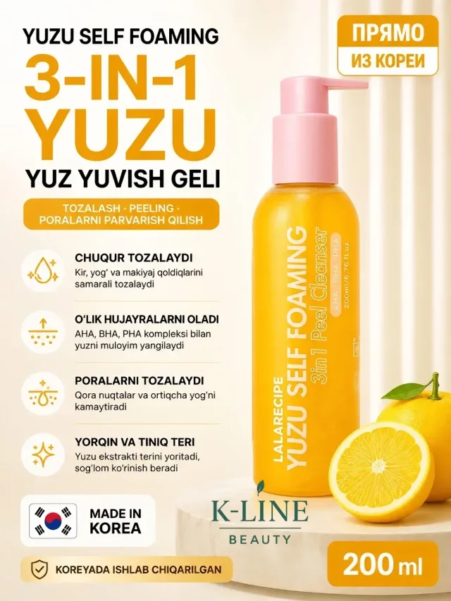 K-LINE Beauty Yuzu Self Foaming 3-in-1 Peel Cleanser