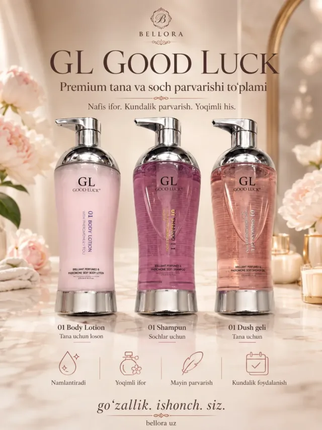 GL Good Luck 01 tana va soch parvarishi to‘plami — kundalik foydalanish uchun mo‘ljallangan nafis parvarish to‘plami.