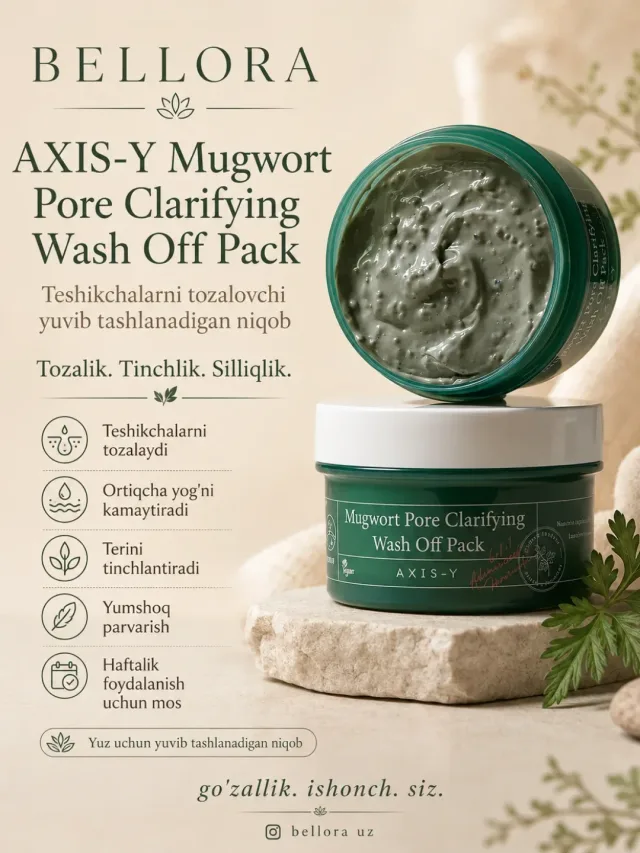 🌿 AXIS-Y Mugwort Pore Clarifying Wash Off Pack — yuz terisini chuqur tozalashga yordam beruvchi yuviladigan niqob.